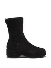 FitFlop F-Luma Stretch Suede Demi Wedge Mid Calf Black Boots - Image 3 of 6