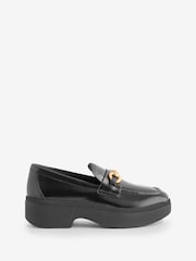 FitFlop F-Luma Chunky-Snaffle Box-Leather D/Wedge Black Loafers - Image 2 of 4