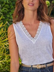 Pure Collection 100% Linen White Vest With Lace Trim - Image 3 of 3