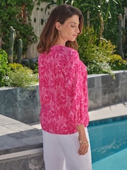 Pure Collection Pink Printed Button Front 3/4 Sleeve Shirt - Image 2 of 3