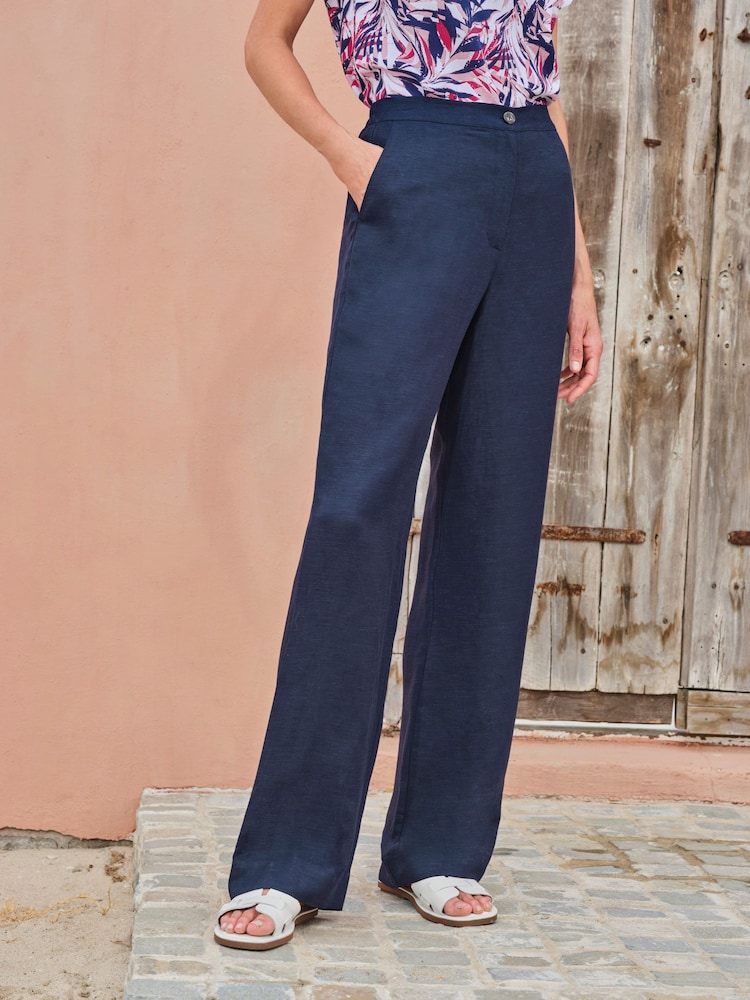 Pure Collection Blue 100% Linen Blend Wide Leg Trousers - Image 1 of 3