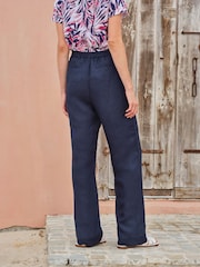 Pure Collection Blue 100% Linen Blend Wide Leg Trousers - Image 2 of 3