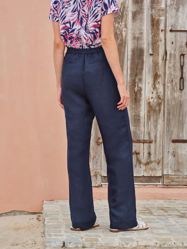 Pure Collection Blue 100% Linen Blend Wide Leg Trousers - Image 2 of 3