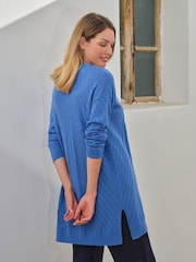 Pure Collection Blue Cotton Long Line Pointelle Cardigan - Image 2 of 3