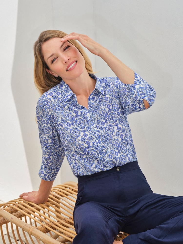 Pure Collection Blue 3/4 Sleeve Blouse - Image 1 of 3