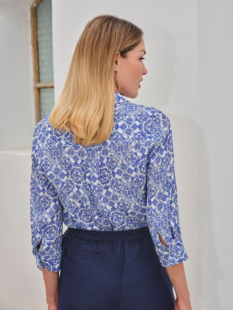 Pure Collection Blue 3/4 Sleeve Blouse - Image 2 of 3