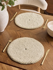 Set of 2 Natural Crochet Placemats - Image 1 of 3