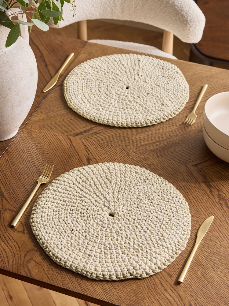 Set of 2 Natural Crochet Placemats - Image 1 of 3