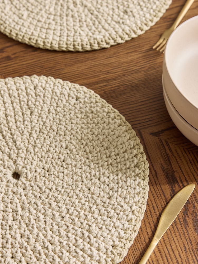 Set of 2 Natural Crochet Placemats - Image 2 of 3