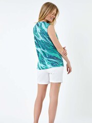 Roman Green Wave Burnout Print Stretch Tie Top - Image 3 of 5