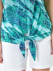 Roman Green Wave Burnout Print Stretch Tie Top - Image 5 of 5