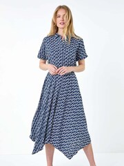 Roman Blue Hanky Hem Printed Pocket Shirt Dress - Image 1 of 5