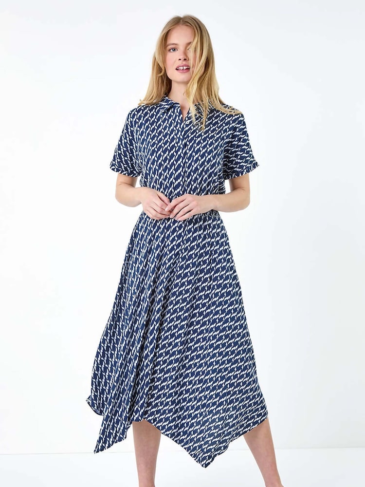 Roman Blue Hanky Hem Printed Pocket Shirt Dress - Image 1 of 5