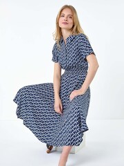Roman Blue Hanky Hem Printed Pocket Shirt Dress - Image 2 of 5