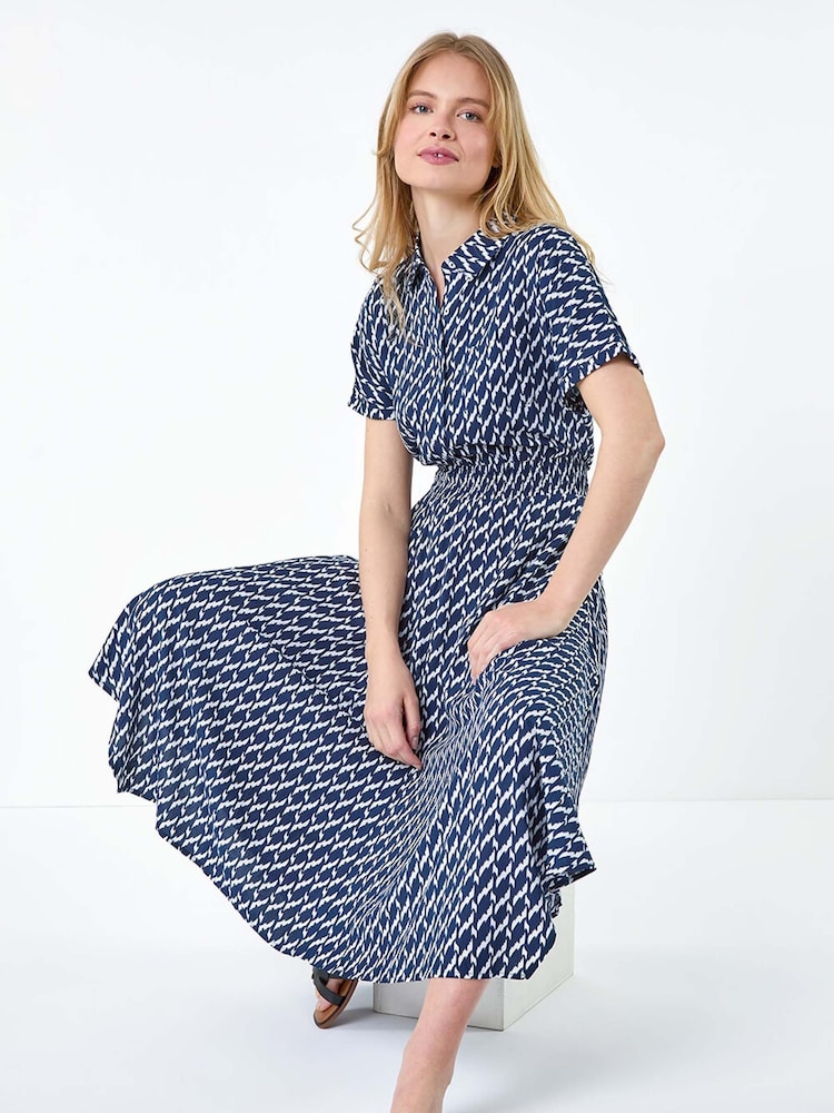 Roman Blue Hanky Hem Printed Pocket Shirt Dress - Image 2 of 5