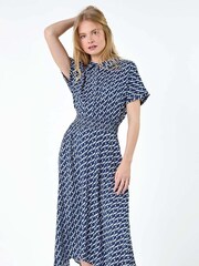 Roman Blue Hanky Hem Printed Pocket Shirt Dress - Image 4 of 5