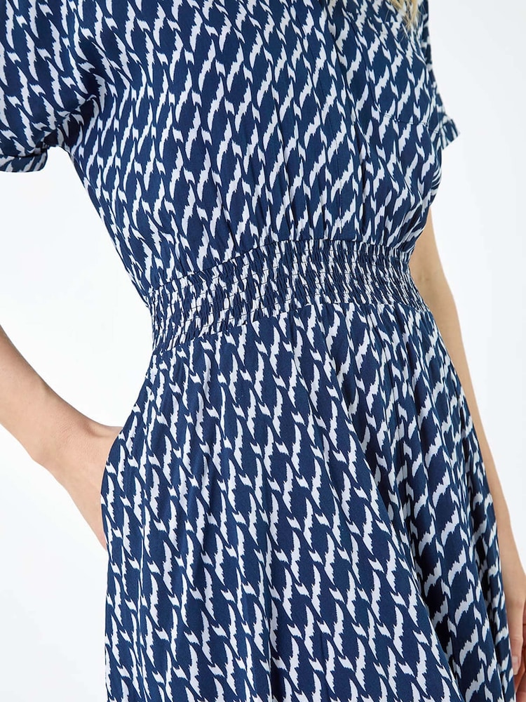 Roman Blue Hanky Hem Printed Pocket Shirt Dress - Image 5 of 5