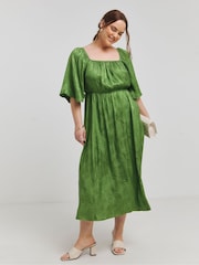 Simply Be Green Jacquard Tie back Midi Dress - Image 1 of 4