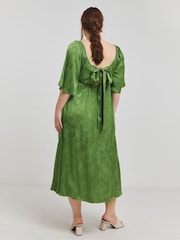 Simply Be Green Jacquard Tie back Midi Dress - Image 2 of 4