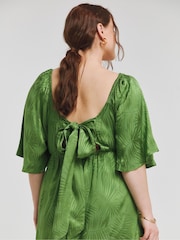 Simply Be Green Jacquard Tie back Midi Dress - Image 3 of 4