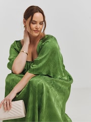 Simply Be Green Jacquard Tie back Midi Dress - Image 4 of 4