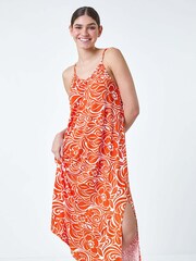 Roman Orange Abstract Strappy Swing Stretch Midi Dress - Image 2 of 5