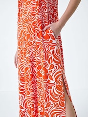 Roman Orange Abstract Strappy Swing Stretch Midi Dress - Image 5 of 5