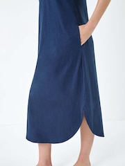 Roman Blue Contrast Stitch Stretch 100% Cotton Jersey Midi Dress - Image 5 of 5