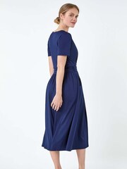 Roman Blue Gathered Wrap Stretch Midi Dress - Image 3 of 5