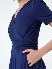 Roman Blue Gathered Wrap Stretch Midi Dress - Image 5 of 5