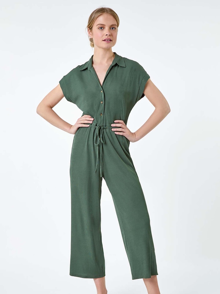 Roman Green Plain Ribbed Stretch Jersey Jumpsuit - Image 1 of 5