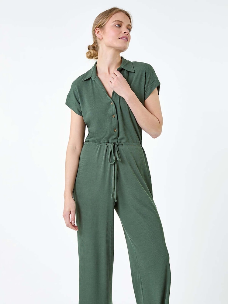 Roman Green Plain Ribbed Stretch Jersey Jumpsuit - Image 2 of 5