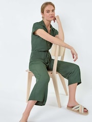 Roman Green Plain Ribbed Stretch Jersey Jumpsuit - Image 3 of 5