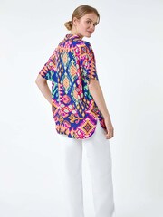 Roman Blue Aztec Style Print Short Sleeve Shirt - Image 3 of 5