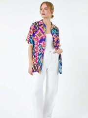 Roman Blue Aztec Style Print Short Sleeve Shirt - Image 4 of 5
