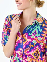 Roman Blue Aztec Style Print Short Sleeve Shirt - Image 5 of 5