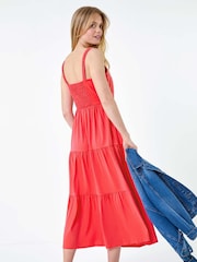 Roman Pink 100% Cotton Strappy Tiered Midi Dress - Image 3 of 6
