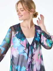 Roman Blue Blurred Floral Stretch Mesh Top - Image 1 of 5