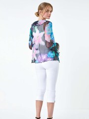 Roman Blue Blurred Floral Stretch Mesh Top - Image 3 of 5