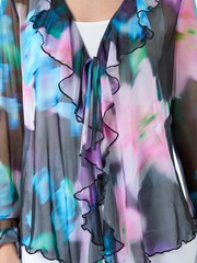 Roman Blue Blurred Floral Stretch Mesh Top - Image 5 of 5