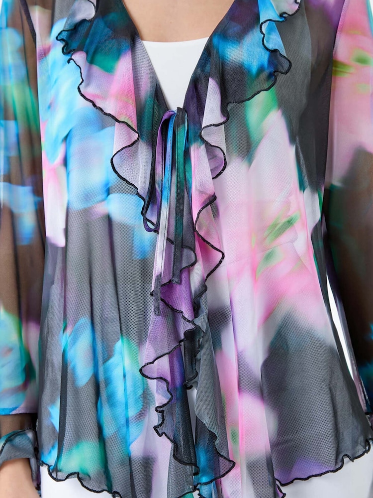 Roman Blue Blurred Floral Stretch Mesh Top - Image 5 of 5