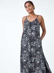 Roman Black Abstract Strappy Swing Stretch Midi Dress - Image 4 of 5