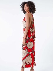 Roman Orange Floral Print Satin Bias Cut Dress - Image 3 of 5