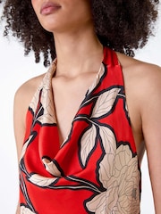 Roman Orange Floral Print Satin Bias Cut Dress - Image 5 of 5