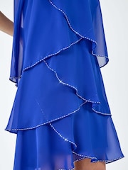 Roman Blue Sequin Trim Tiered Halterneck Dress - Image 5 of 5