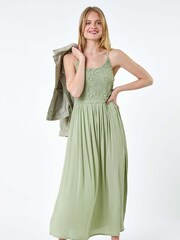 Roman Green Lace Bodice Shirred Midi Dress - Image 2 of 5