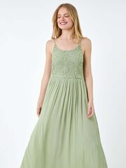Roman Green Lace Bodice Shirred Midi Dress - Image 4 of 5