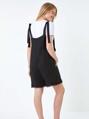 Roman Black Scallop Lace Trim Pocket Cotton/Linen Mix Playsuit - Image 3 of 5