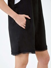 Roman Black Scallop Lace Trim Pocket Cotton/Linen Mix Playsuit - Image 5 of 5