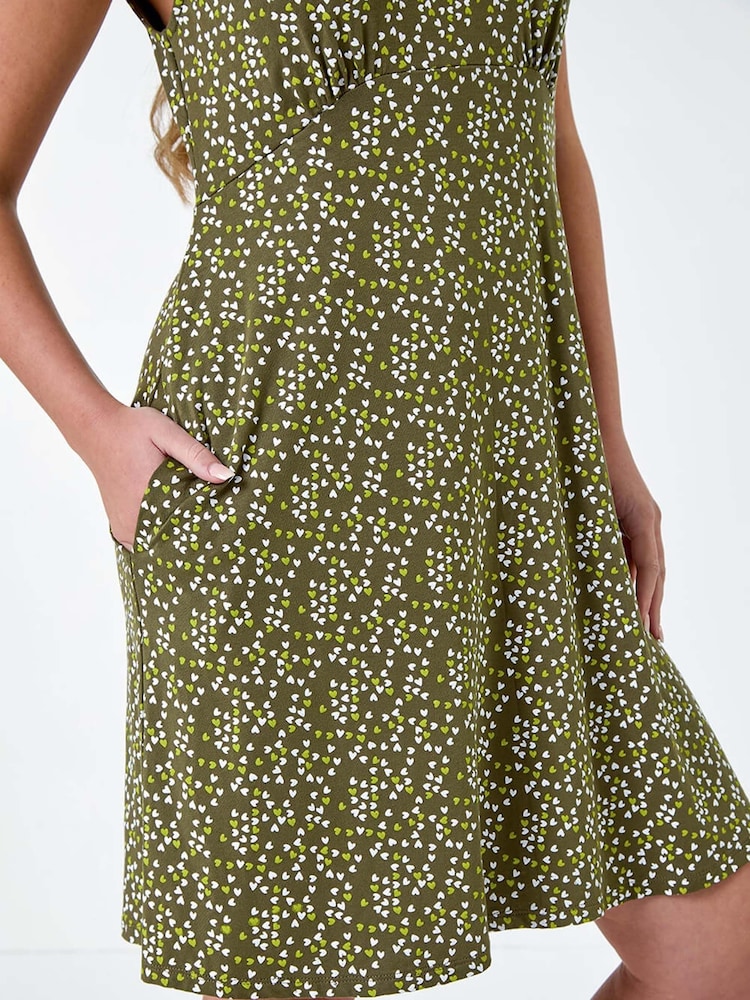 Roman Green Petite Heart Print Stretch Dress - Image 5 of 5